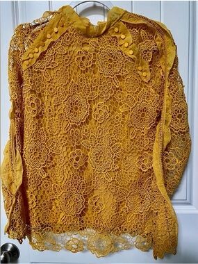 Ina Marigold Lace Floral Eyelet Long Sleeve Blouse